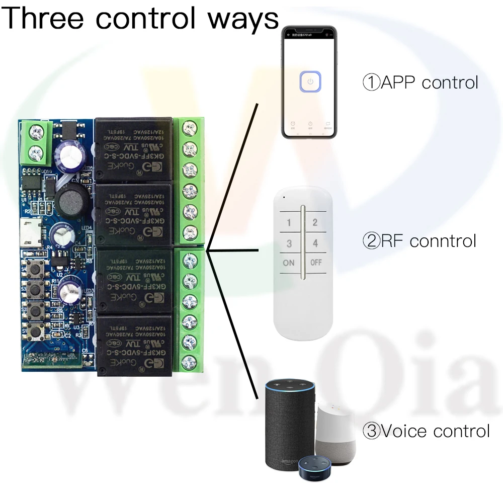 Ewelink WiFi 스마트 스위치, RF 무선 스위치 7V 12V 24V 48V 원격 제어 스위치 4CH 수신기 타이밍 모듈, Alexa/Google/IFTTTT와 함께 작동