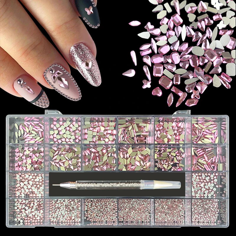 3100PCS Red Pink AB Nail Rhinestones Crystal Decorations Set Nail Stone Drill Pen Luxury Shiny Diamond Manicure Accessories