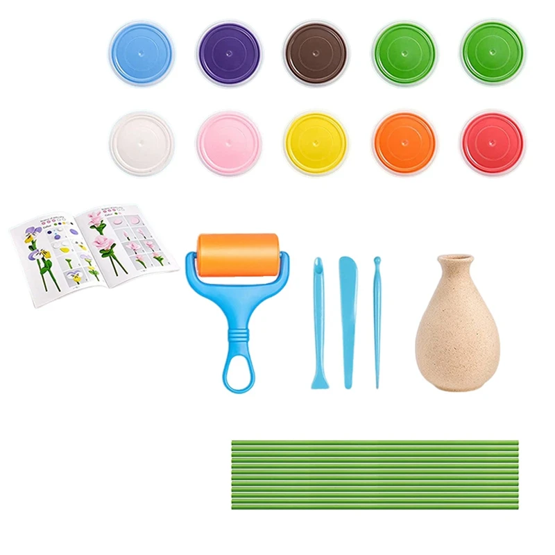 Kit de artesanato de flores para artesanato infantil e conjunto de arte, kit divertido diy para crianças, lembranças para festa de dia das mães, vaso e botão, flores, artesanato durável