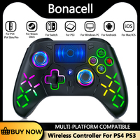 Wireless Gamepad For PS4 PS3 - No Delay 6-Axis Dual Vibration Joysticks W/ Turbo Touchpad , BT Controller PC RGB Gaming Control