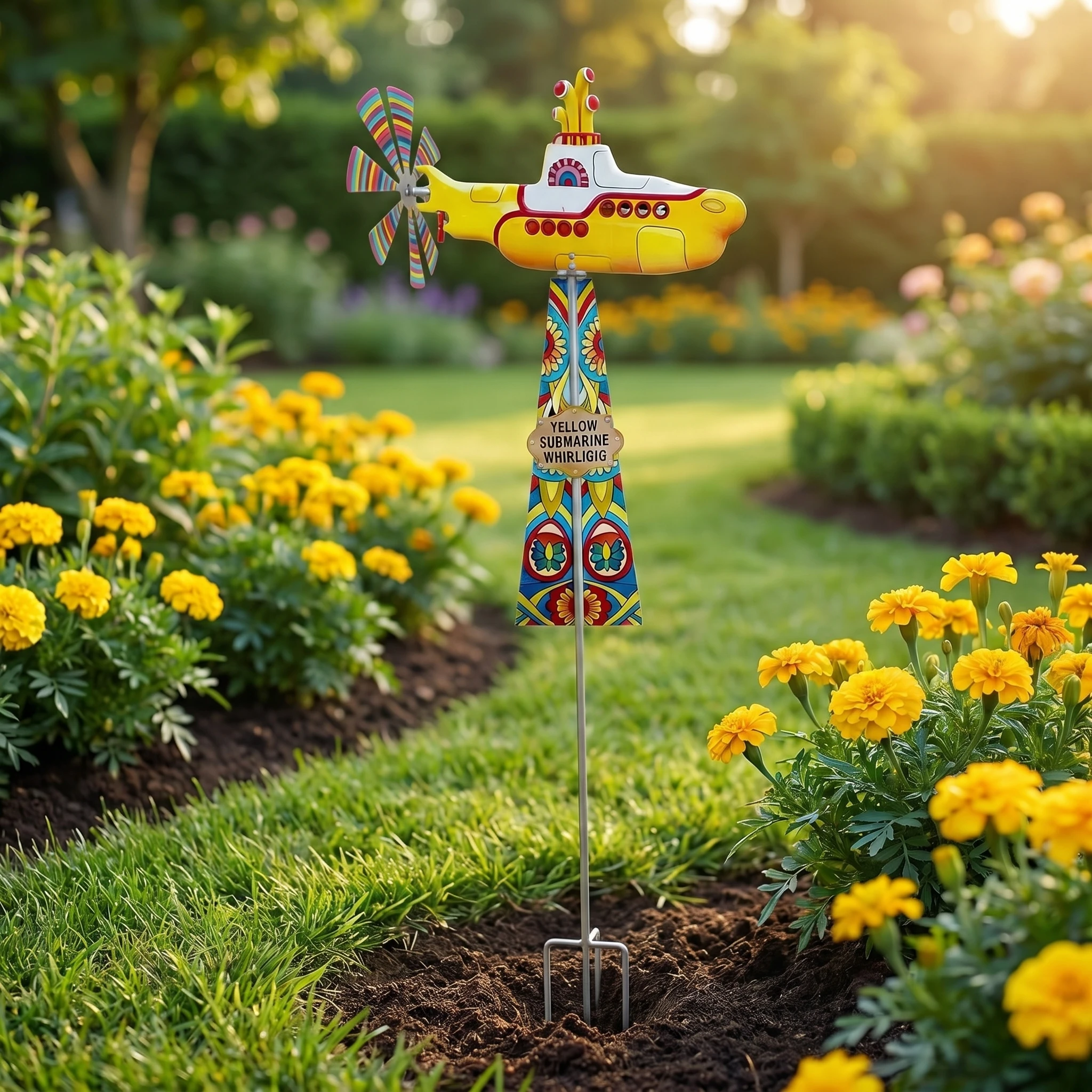 

85cm Yellow Submarine Whirligig Wind Spinner Outdoor Garden Yard Decoration Inspired Windmill For Patio Lawn Flower