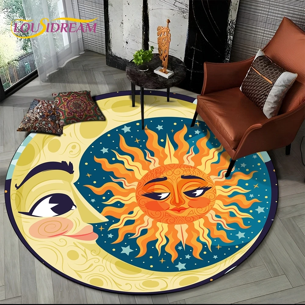 3D Mysteriou Sun Moon Tarot Mandala Magic Round Area Carpet Rug for Living Room Bedroom Kid Playroom Decor,Pet Area Rug Non-slip