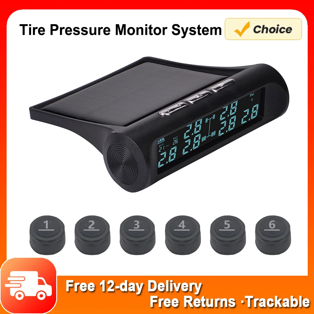 Tire Pressure Monitoring System Solar Powered 6-Wheel Freight Vehicle Tire Pressure Monitor System for Truck RV Bus Bulk Lorry