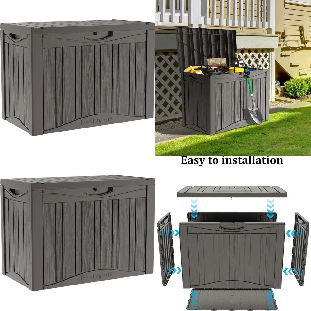 

Ящик для хранения на террасе с двойными стенками, 45 галлонов, с замком, водонепроницаемый, для использования на открытом воздухе, с функцией сиденья для патио, выдерживает до 230 кг (коричневый)