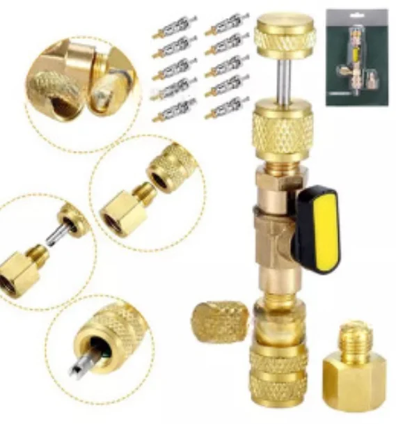 Valve Core Remover Installer Tool Kit Brass R410A R22 R32-For Air Conditioning Line Repair Without Coolant Loss HVAC Maintenance