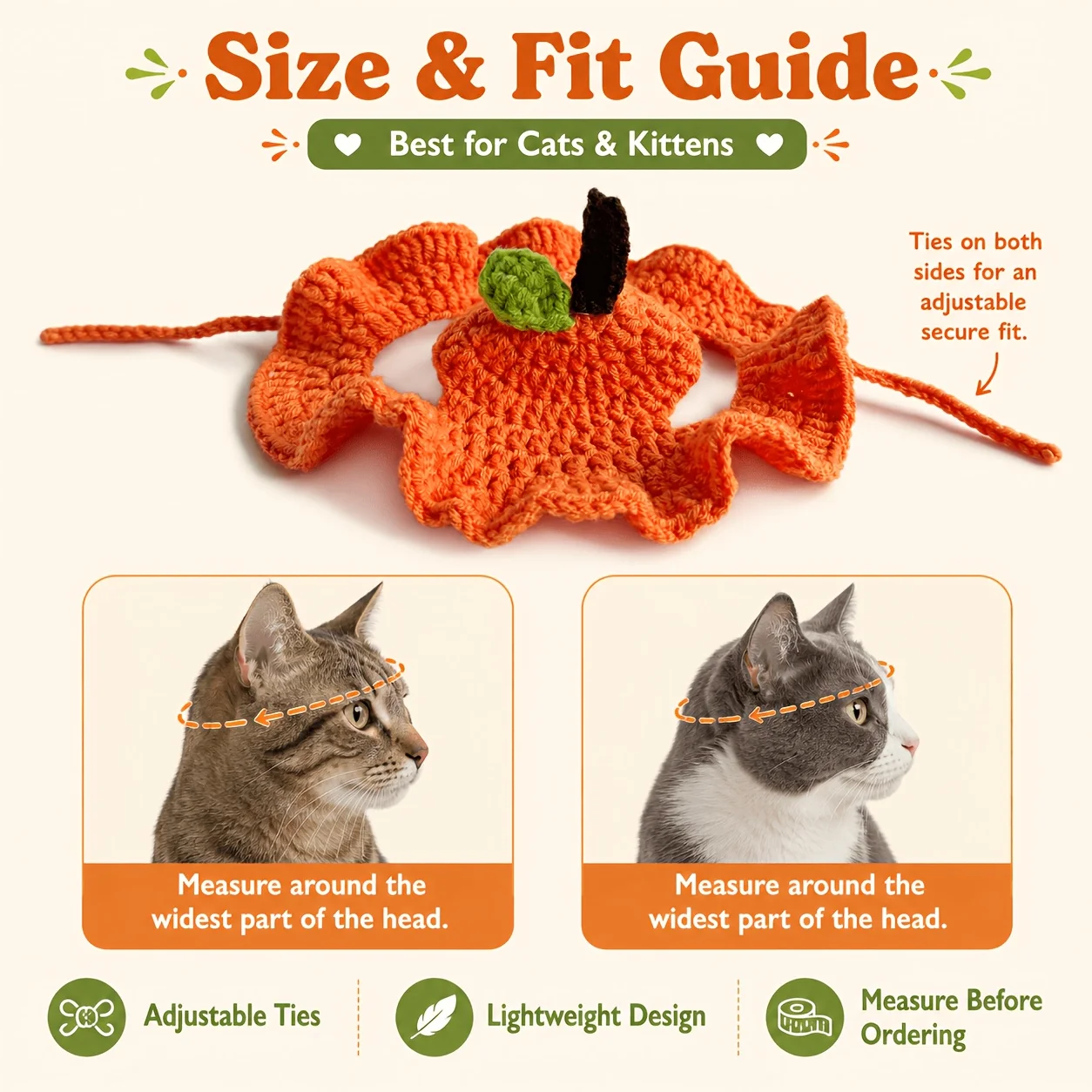 Cute Orange Peel Cat Hat, Soft Crochet Citrus Costume with Adjustable Ties, Funny Photo Prop for Cats and Kittens, Hats for Cats view 3