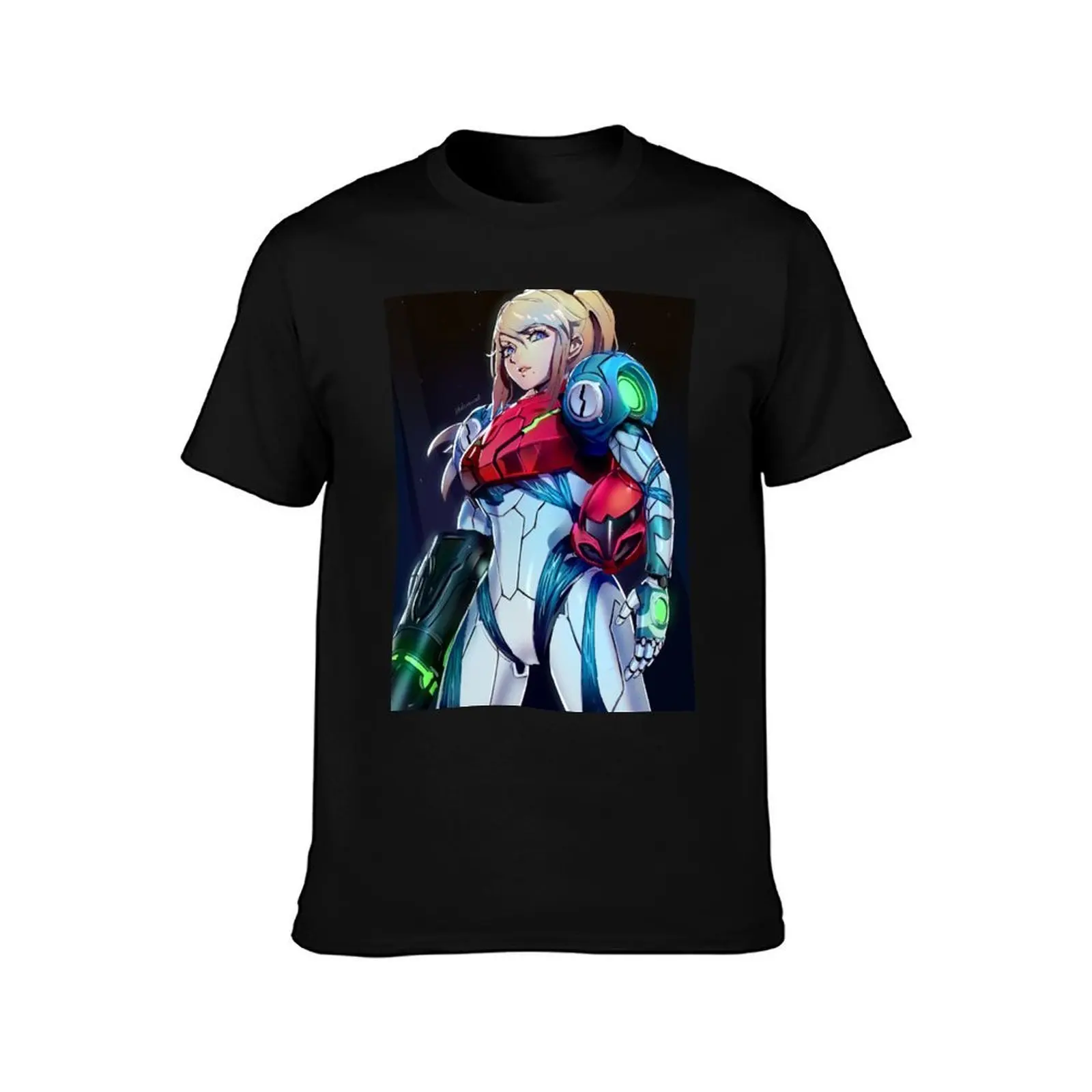 Metroid Dread Samus T-Shirt, Summer Casual Cotton Tee, Oversized Streetwear Tops, Vintage Graphic Print, Loose Fit Short Sleeve