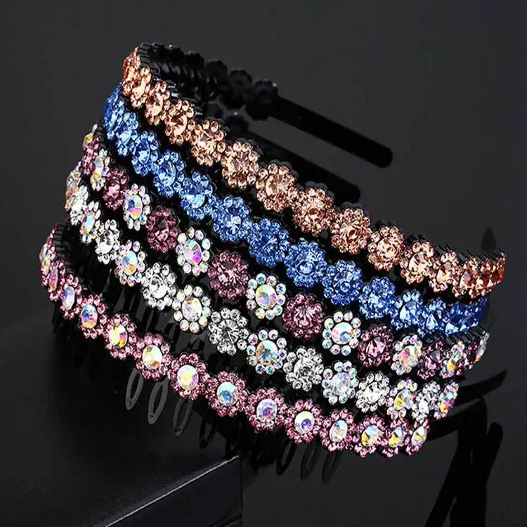 New fashion simple Boutique luxury Anti-skid pearls headband with teeth  rhinestones Hairband for Woman Girls Hair Headwear