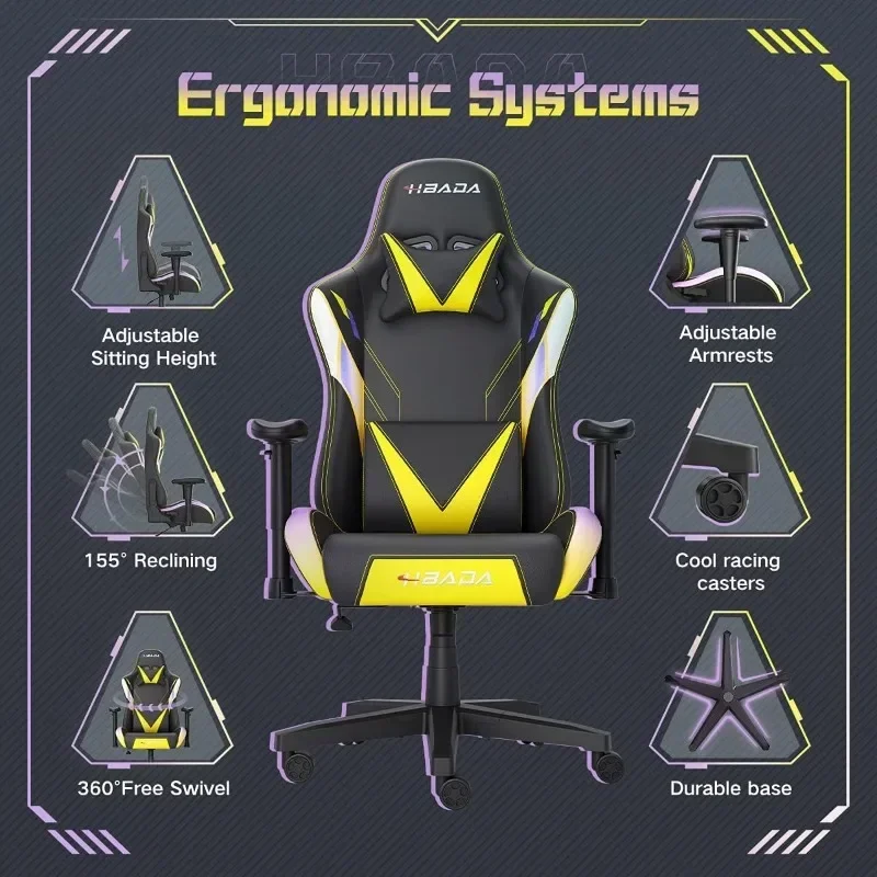 Hbada Gaming Chair Ergonomic Racing Computer with Height Adjustment Headrest and Lumbar Support E-Sports Swivel