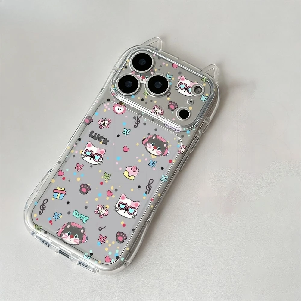 

Super Cute Pink Kitten Phone Case For iPhone 17 Pro Max 17 Air 16 15 14 11 13 12 Pro Max XSMax XS XR X Trend Cat Ears Soft Cover