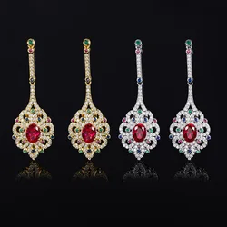 2024 New Vintage Red Crystal Tassel Macrame Earrings Gold Women's Jewelry Handmade Accessories Gemstone Ornaments Holiday Gifts