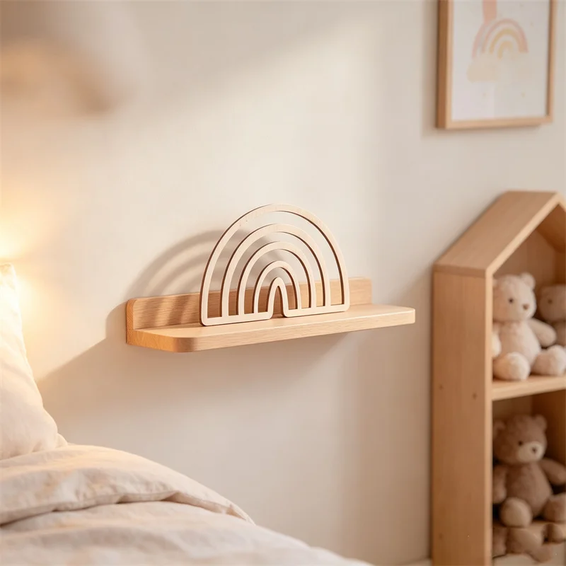 Ins Nordic Style Wooden Rainbow Wall Stickers for Children's Room Home Wall Decoration Mural Background Art Decoration Children's Room Bedside Background Wooden Rainbow Wall Decoration