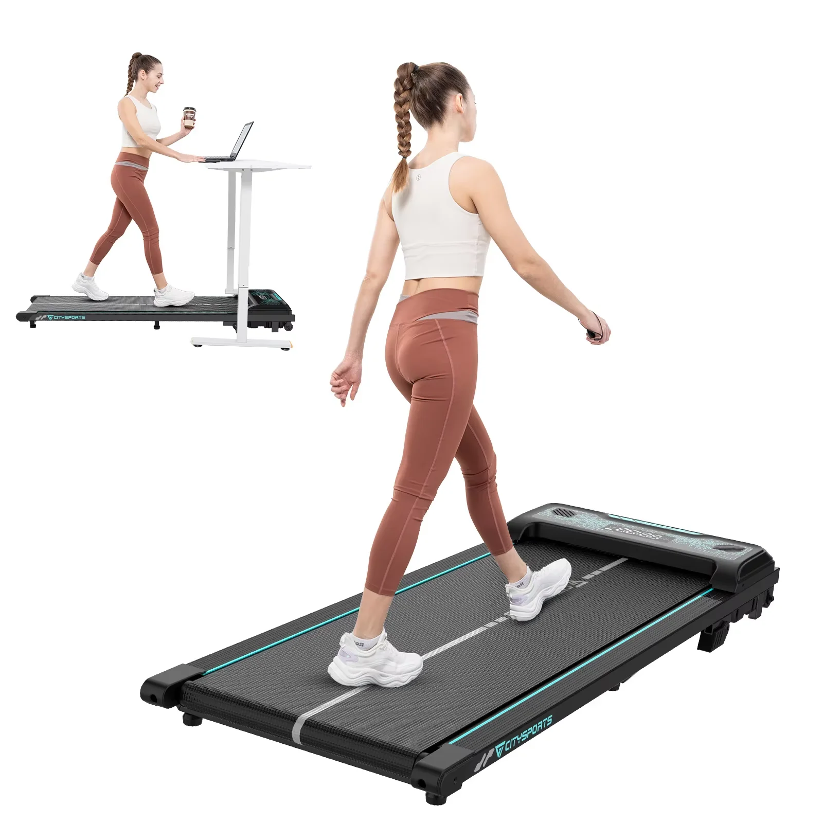 CITYSPORTS PRO Walking Pad Treadmill, Compact Treadmill with 10% Incline, Bluetooth, 1-6km/h, 120kg, Remote Control