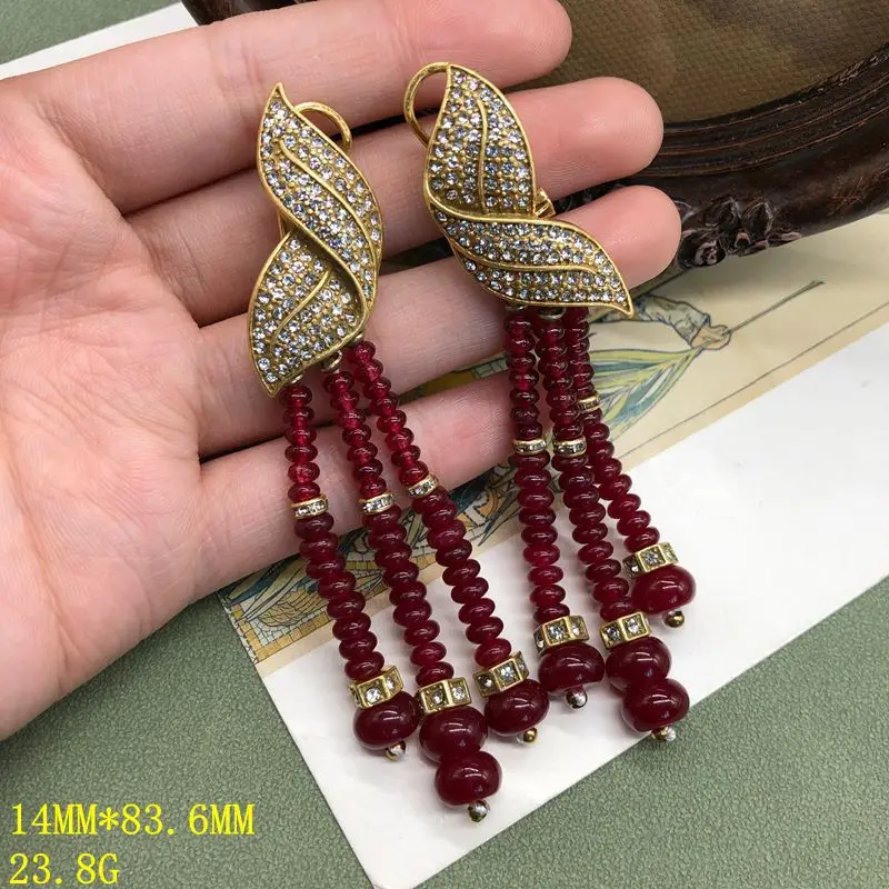 fashionable retro heavy industry multi-layered stone abacus beads three-dimensional design pavé diamond necklace earrings