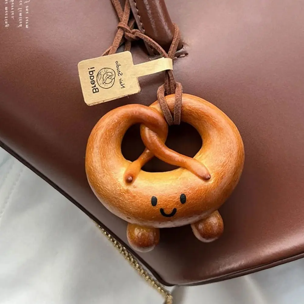 Bagel Alkaline Bread Pendant Rope Cute Pretzel Necklace Car Interior Pendant Bag Hanging Croissant Bag Accessory Backpack Decor