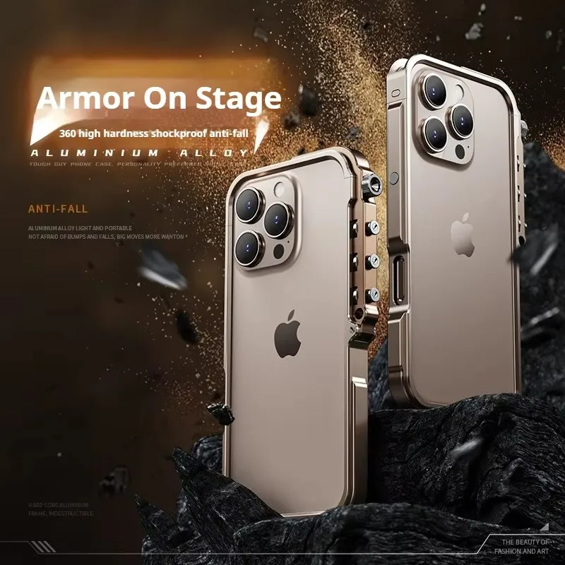 Imagen 6: Funda Protectora Mecánica Estilo Cyberpunk para iPhone 17 Air 13 15 14 16 Pro Max Plus, de Aleación de Aluminio, Resistente a Impactos