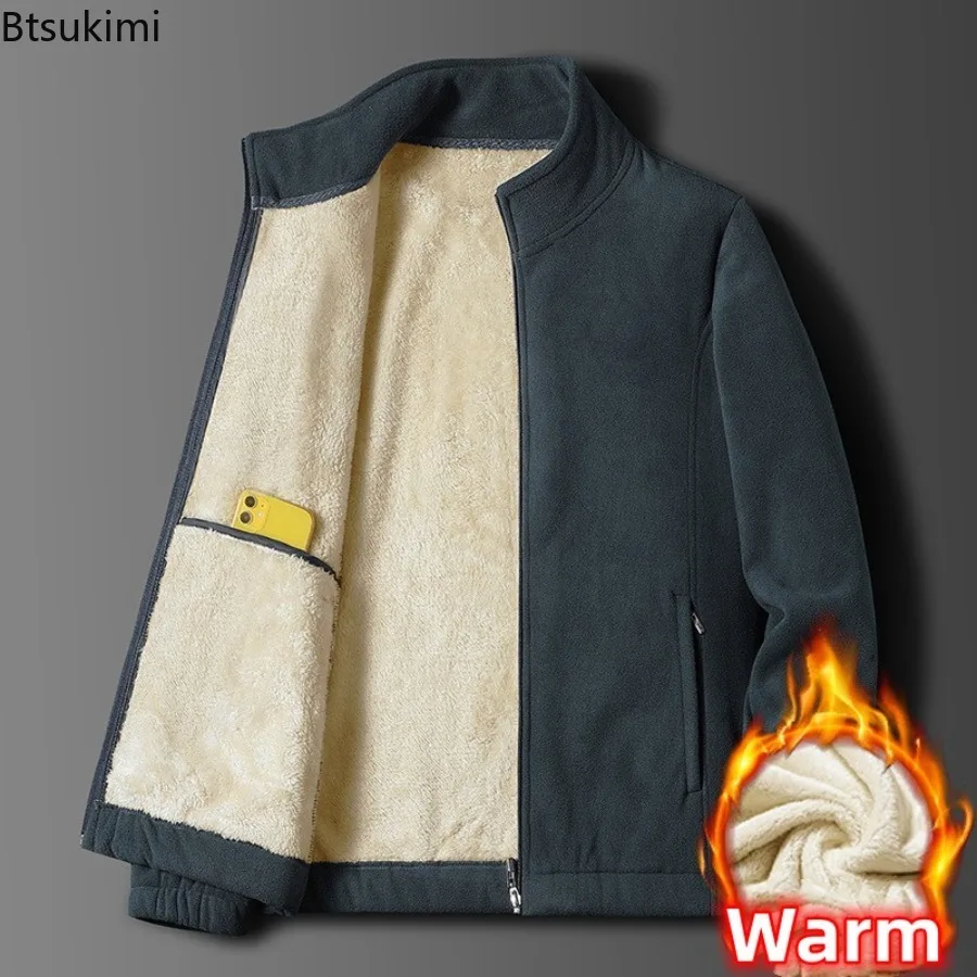 

New Polar Fleece Jackets Men's Autumn and Winter Thickened Warm Casual Coats Lamb Fleeve Lining Outdoor Windproof Hoodie Jackets