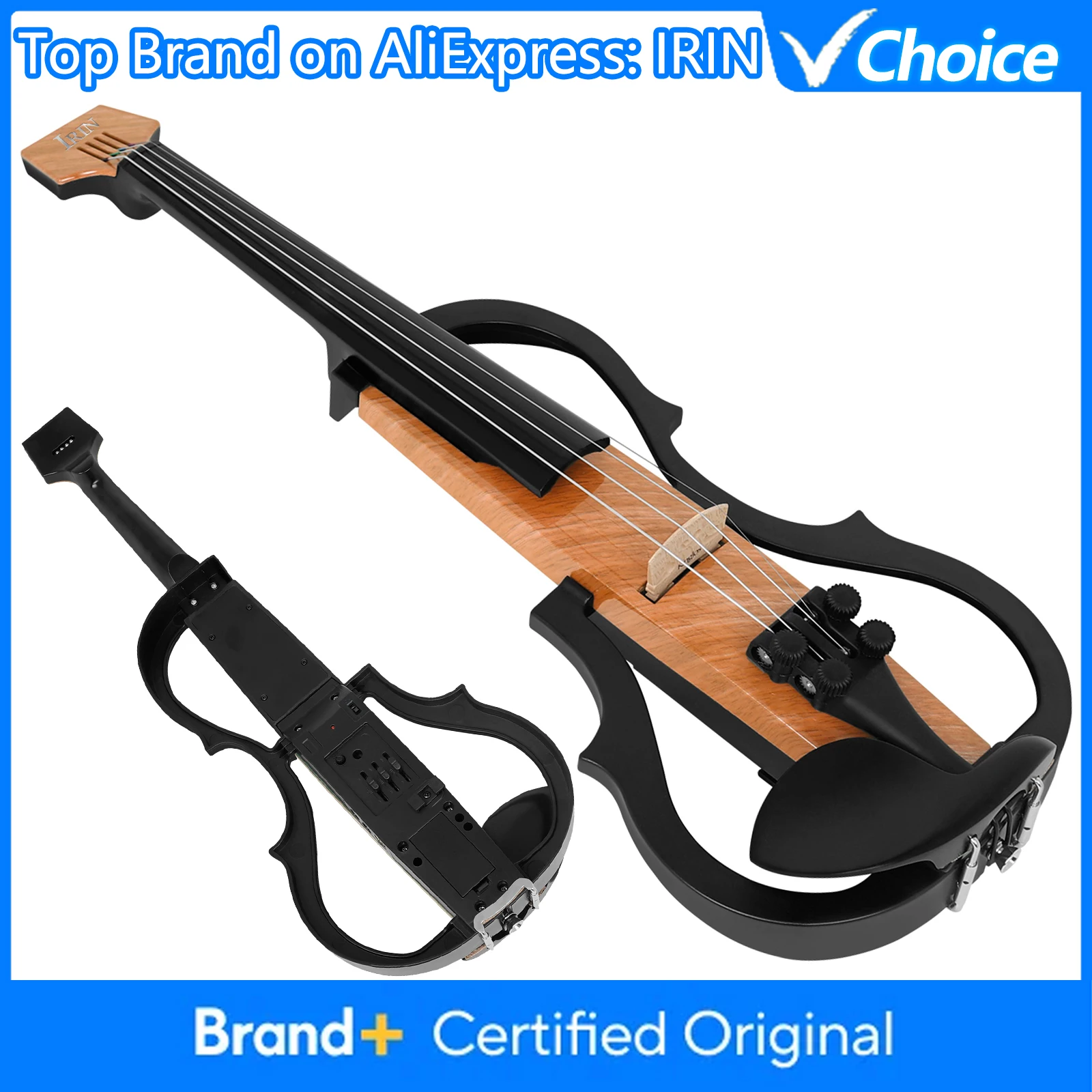 كمان كهربائي 4/4 كمان كربوني احترافي بدون رأس مع كابل سماعة رأس على شكل فيونكة وملحقات حقيبة حمل بقية الكتف