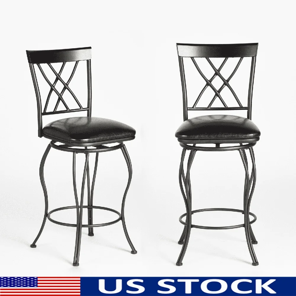 

Set of 2 26 Inch Swivel Bar Stools Metal Frame Lattice Backrest Comfortable Kitchen Dining Furniture