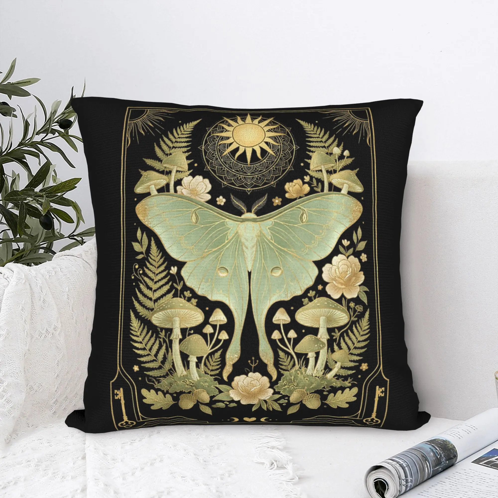 Print Goblincore Moth Tarot Card Moon Flowers Pillowcase Polyester Cushion Cover Decorative Cottagecore Throw Pillow Case Cover