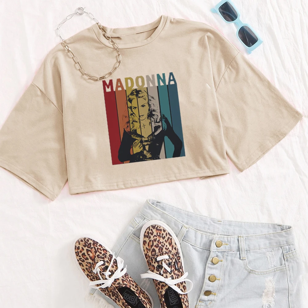 Madonna a camisa Tour Celebration para meninas, blusa com o pescoço, mangas curtas, presente casual dos fãs, roupas regulares, impressão super curta, 2024