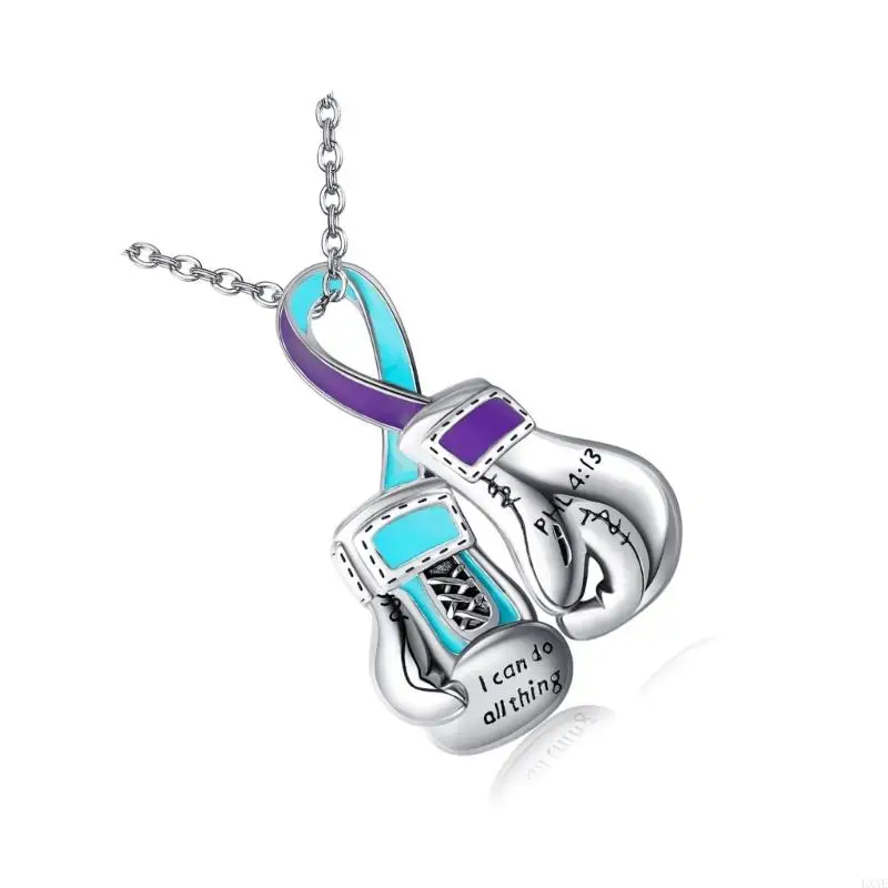  Modern Boxing Glove Charm Necklace Pink Ribbon Accent Daily Jewelry Neckchain