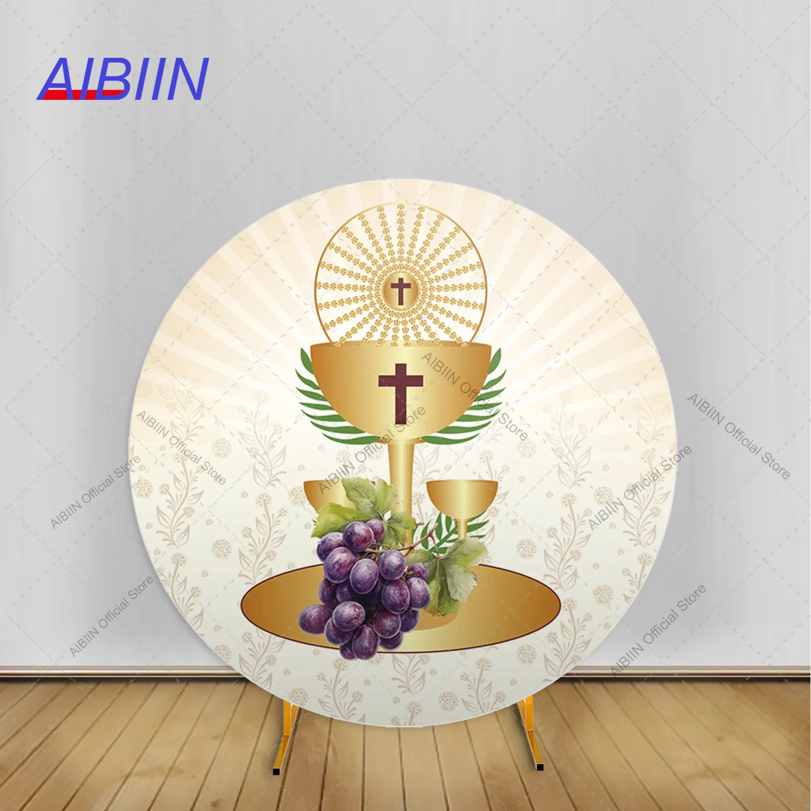 couverture-d'arriere-plan-ronde-de-premiere-sainte-communion-or-pain-du-sainte-graal-raisins-croix-mon-bapteme-decor-de-fete-pour-enfants-dieu-benisse