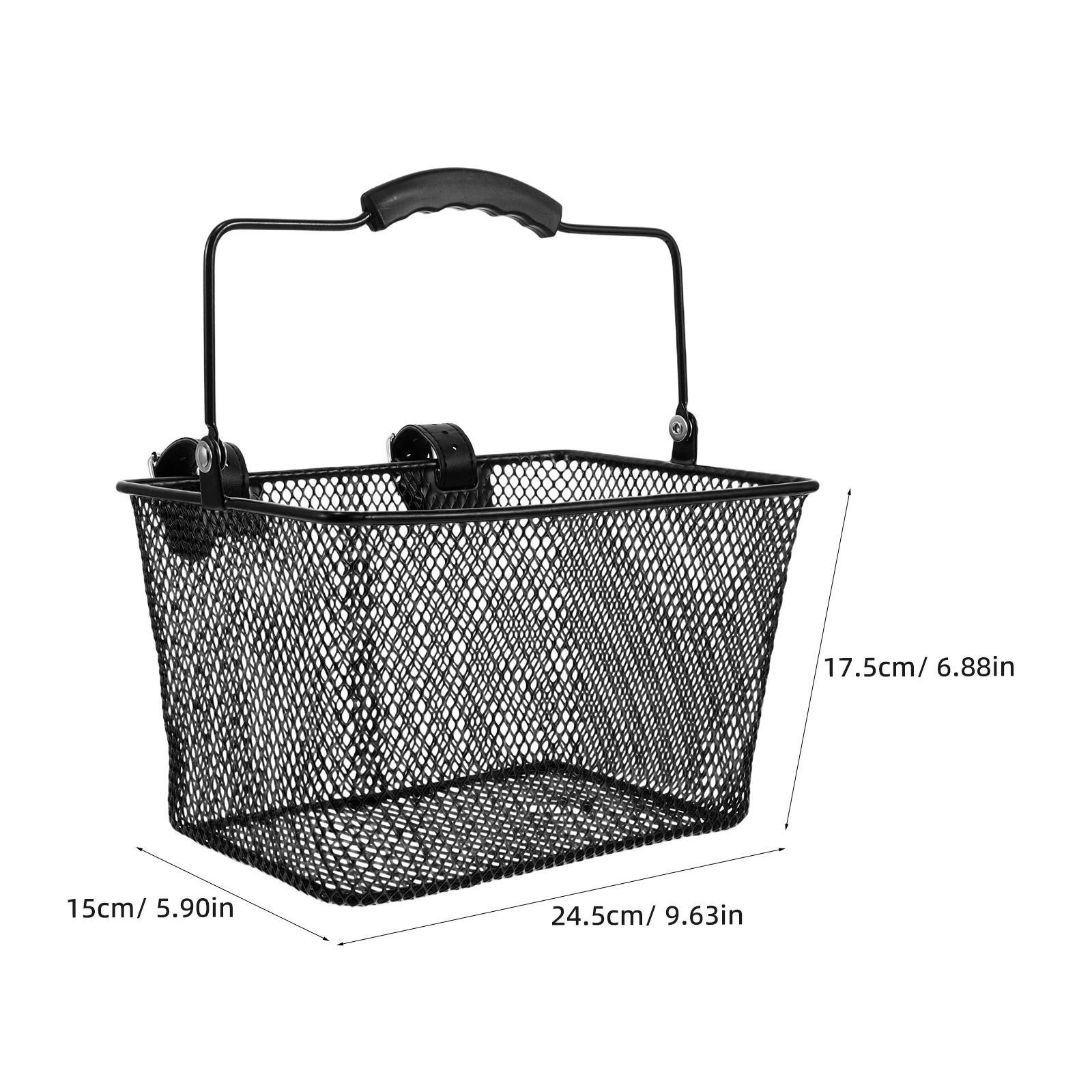 自転車用ブラック：フロントハンドルバー自転車バスケット、金属ワイヤー収納ラック、取り外し可能な鉄製カーゴバスケット