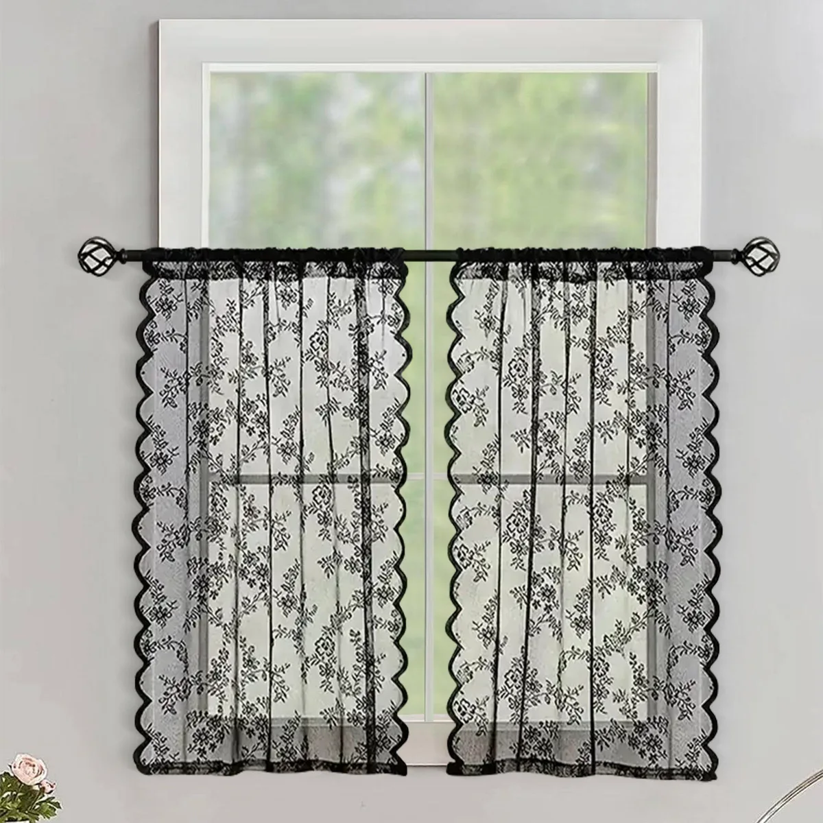 New German Curtain Lace Short Curtain Pole Window Screen Kitchen Short Curtain Screen Semi Blackout Coffee Curtain
