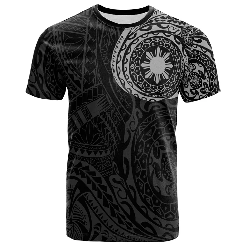 Vintage 3D Printed Philippines National Emblem T Shirt Philippines Maori Tribal Styles Graphic Tee Shirts Fashion Short Sleeves