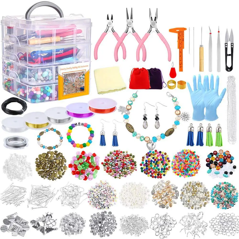 Kids Sieraden Maken Kit 3700Pcs + Armband Sieraden Maken Ketting Armband Kralen Draad Oorbellen Diy Speelgoed