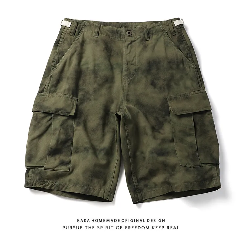 

Retro Waed Camouflage Workwear orts Men Summer Loose Straight Cut Versatile Youth Five-Quarter Pants Mid-Calf