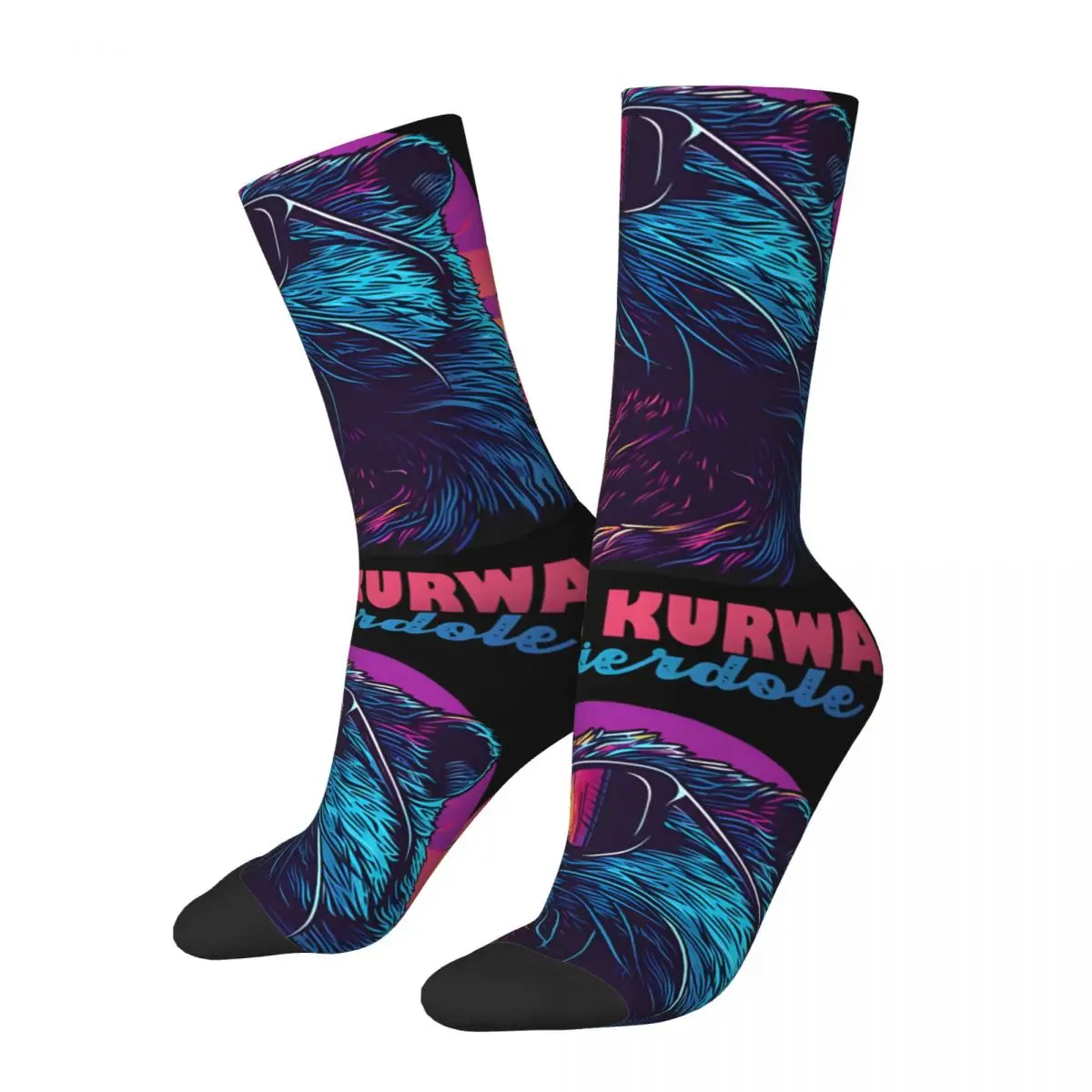 Chaussettes de Compression Vintage Synthwave Polish Beaver pour Homme, Unisexe, Bobr Kurwa Harajuku, Sans Couture, Imprimée, Nouveauté