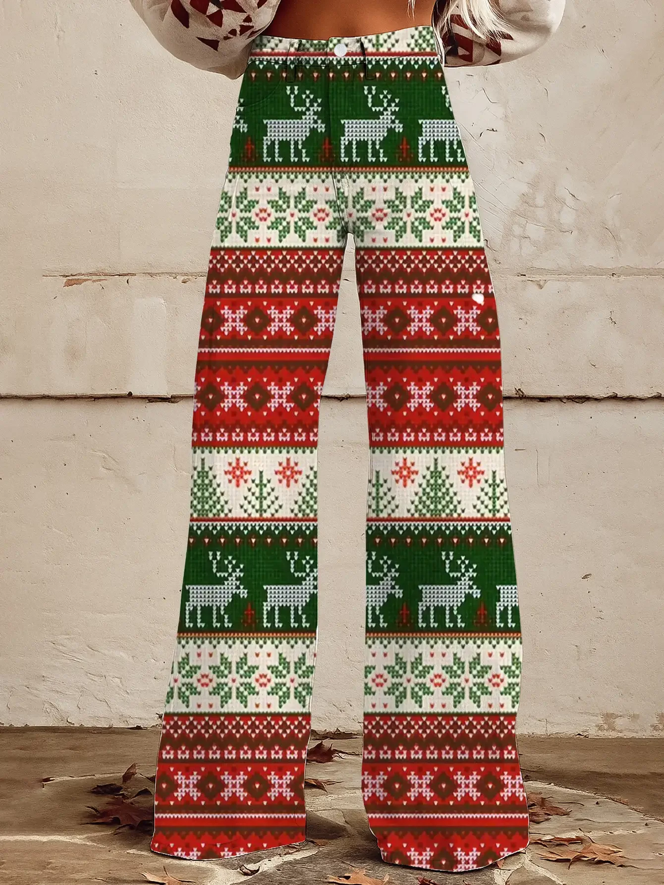 Ladies' new  printed jeans with imitation denim fabric, casual and Tetris retro pattern