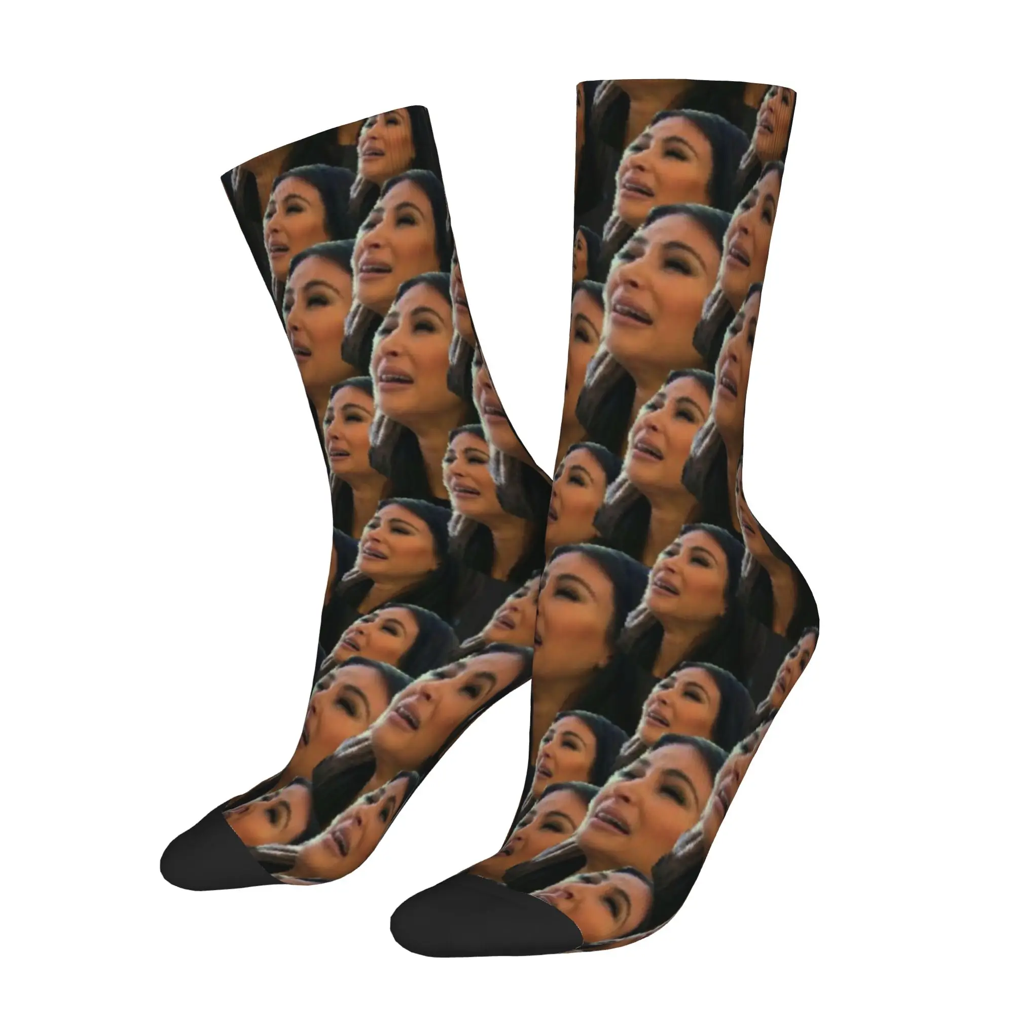 Kardashian Crying Meme Reaction Face Socks for Women Men Merch Spring Autumn Winter  Cotton Middle Tube Socks Breathable