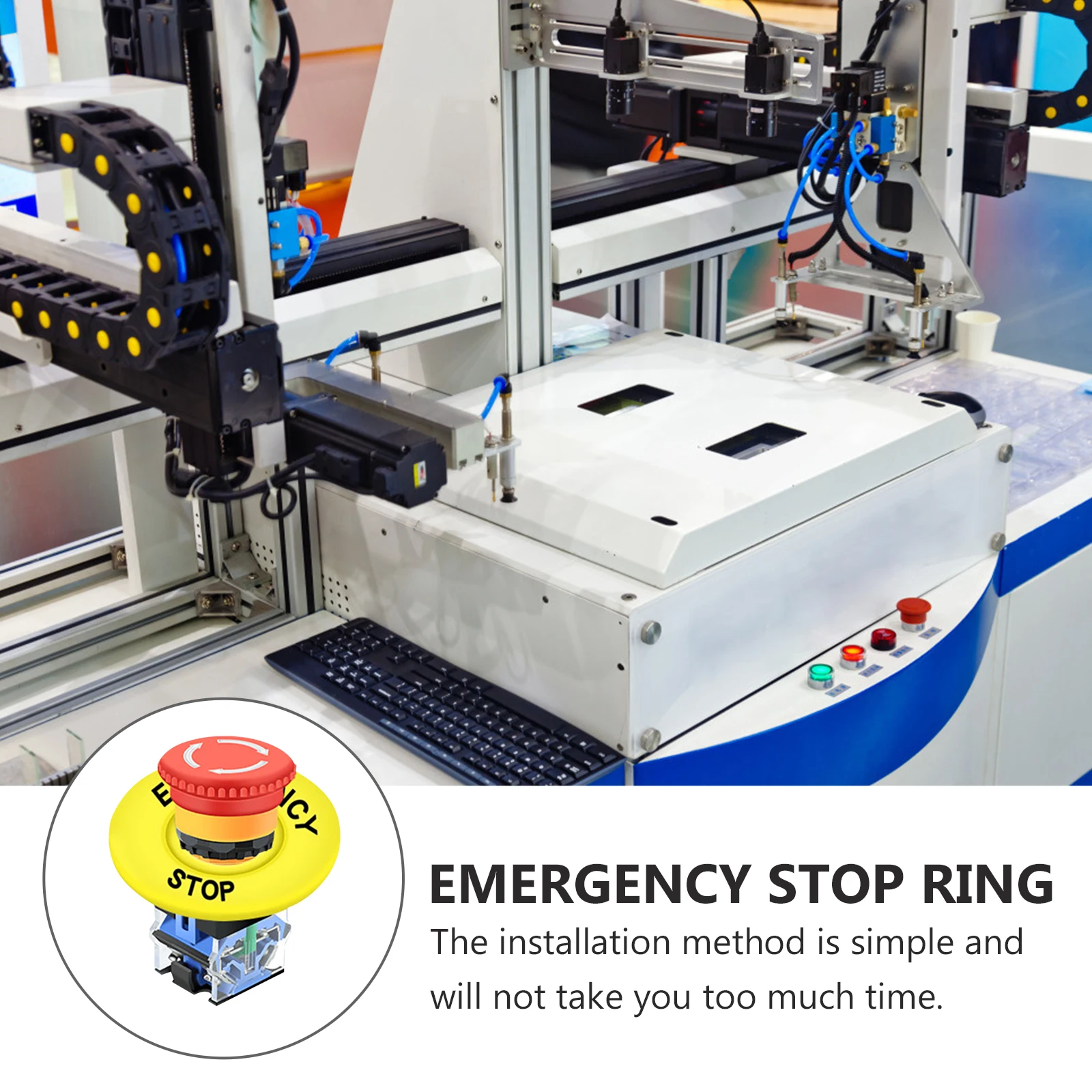 

10pcs Circular Warning Ring Emergency Stop Sign Push Button Replacement Yellow 60Mm Outer 22Mm Inner Diameter