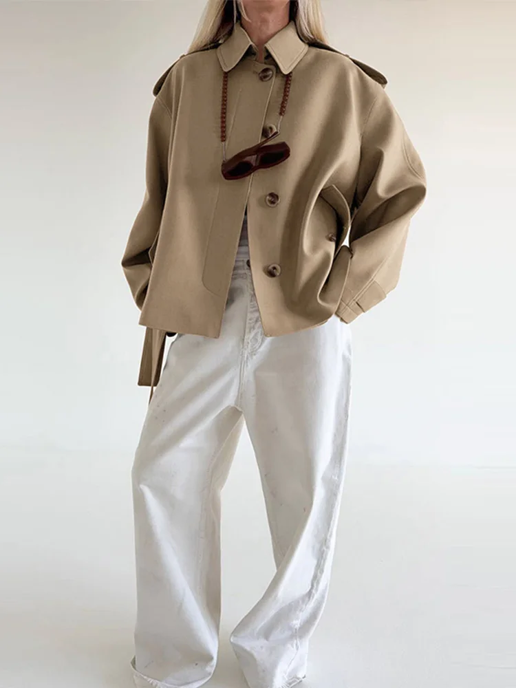 

Casual Tied Cardigan Jacket Solid Turn-down Collar Long Sleeved Single Breasted Feminine Coat Commuting Autumn New Outwear