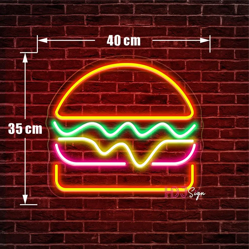 Hamburger LED Neon Sign Restaurant Canteen Fast Food Store Room Decor Wall Hanging Neon Lights Open Sign Led Bar Pub Cafe Sign