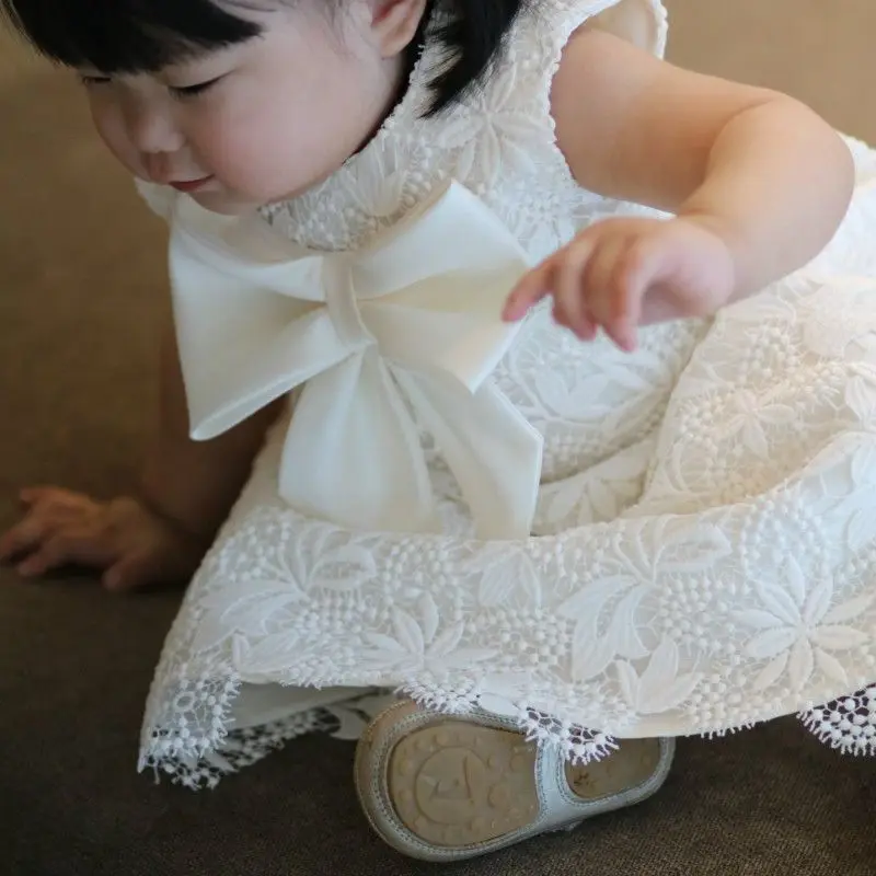 Vestido de encaje de dama de honor para niños pequeños, vestido de princesa para fiesta de boda, primer verano Primer cumpleaños Vestido de Ceremonia de comunión