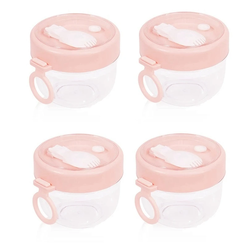 4 Pcs Overnight Oats Container With Lids And Spoons, 20 Oz Oats Jars Container For Milk, Fruit And Salad Storage (Pink)