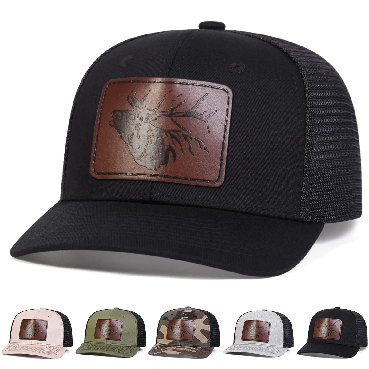 Unisex Deer Head Leather Label Baseball Net Caps Spring and Summer Outdoor Adjustable Casual Hats Sunscreen Hat