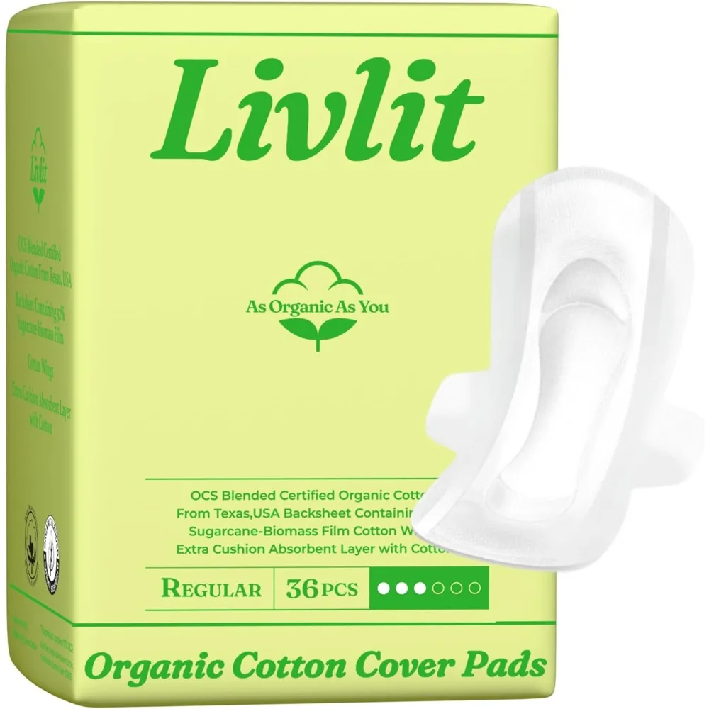 

Ultra Thin Organic Cotton Sanitary Pads for Women Chlorine Free Unscented Leak Protection 36 Count