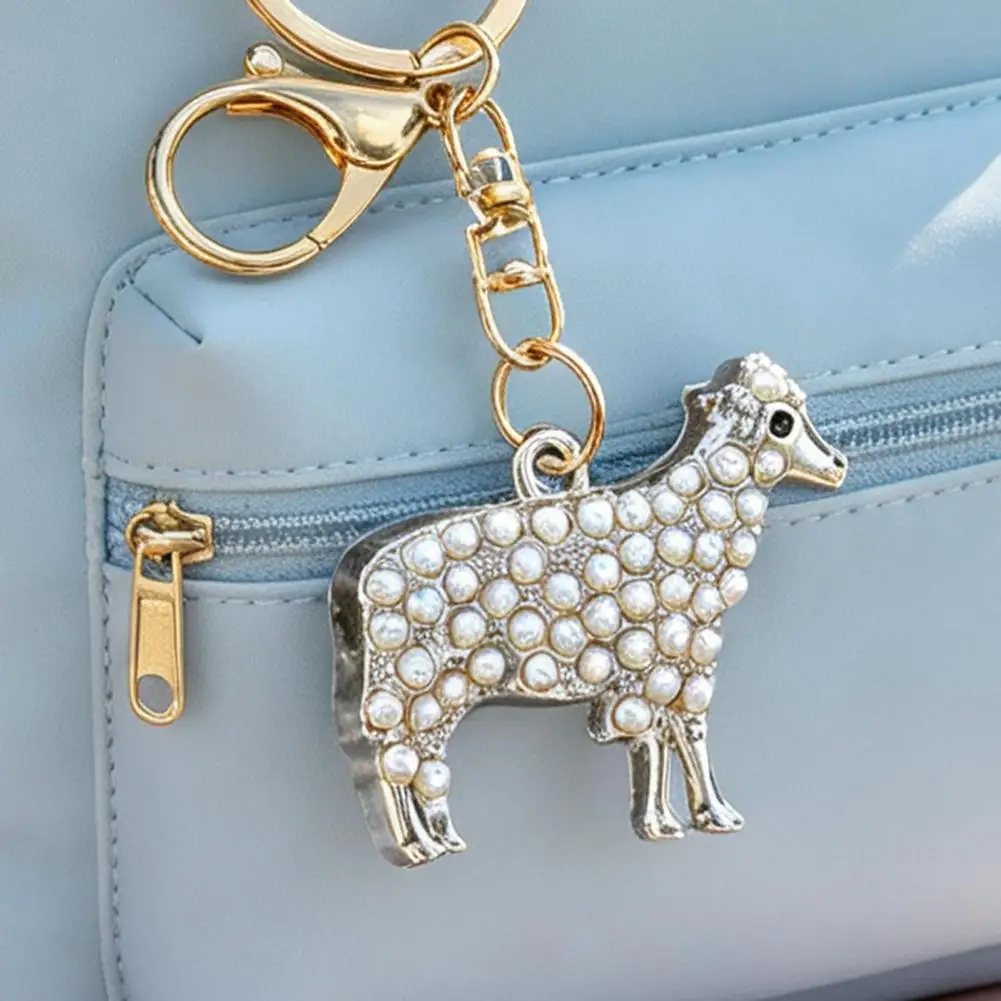 Faux Pearl Key Holder Faux Pearl Sheep Keychain Zinc Alloy Lamb Car Key Ring Holder Handbags Backpacks Charm for Women