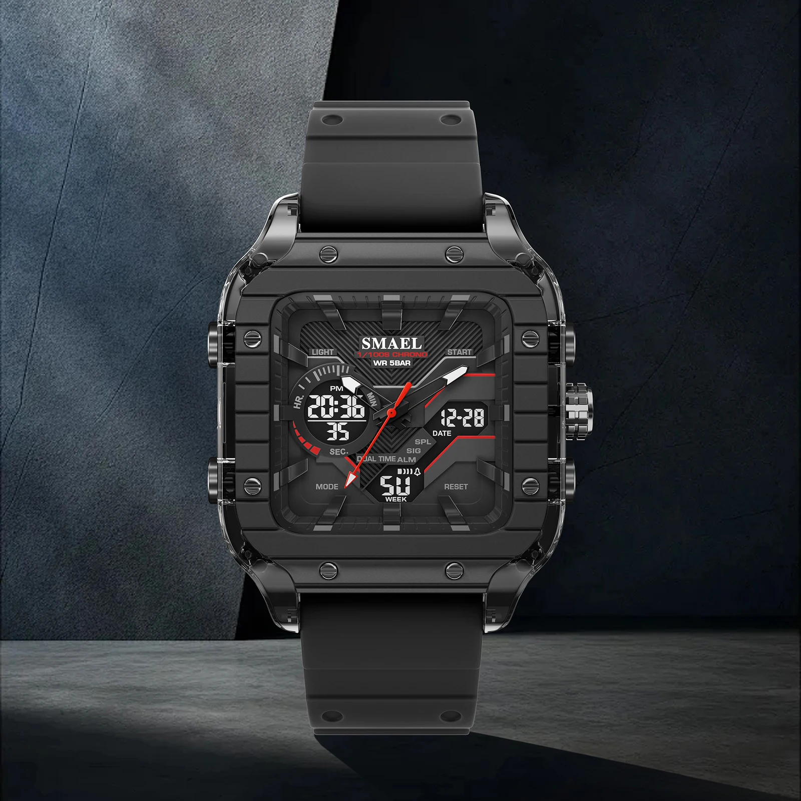 SMAEL New watch 8133 alloy case and Silicone strap,Stopwatch alarm multi-functional waterproof and shock-resistant, men's watch