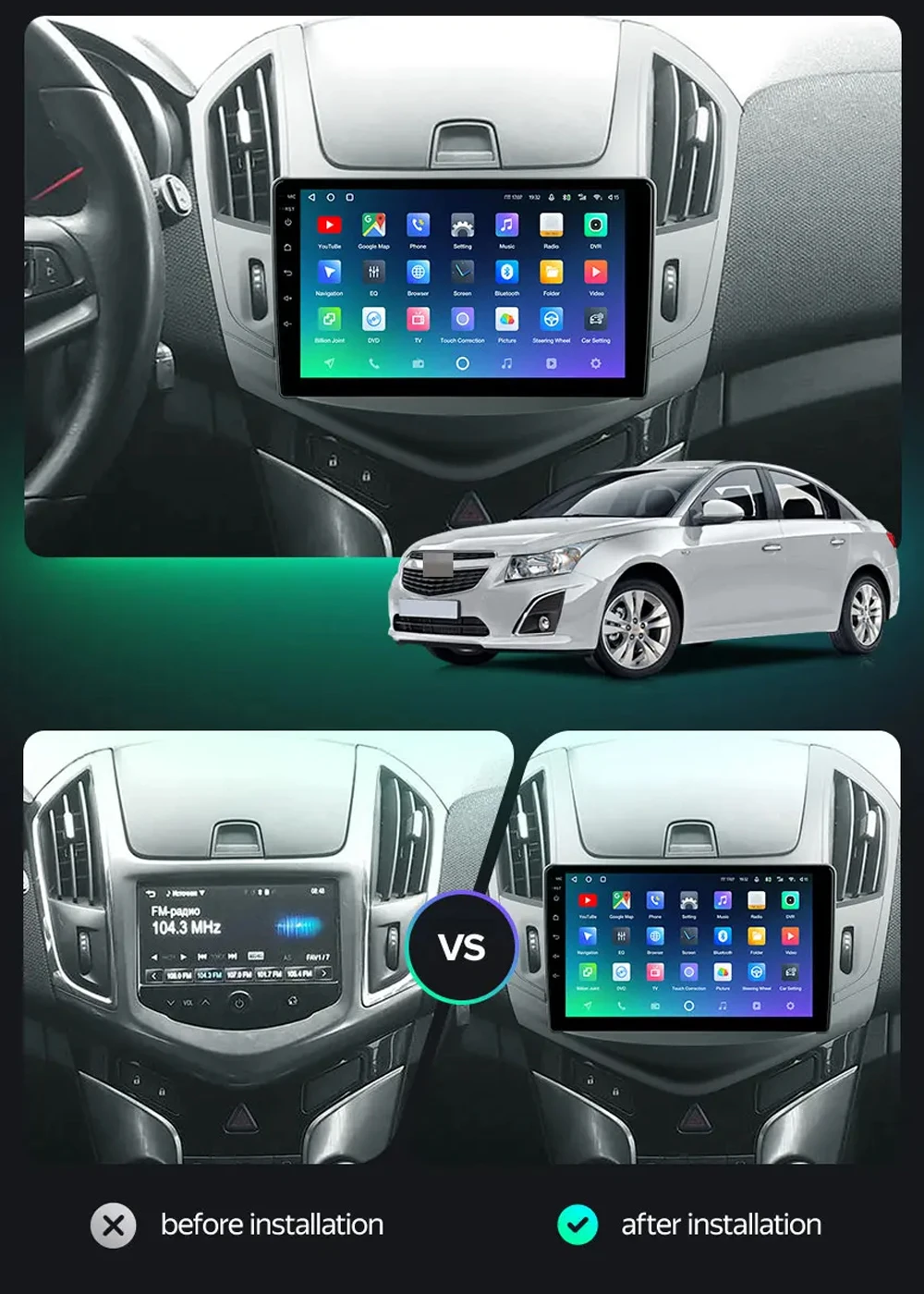 Android 16 Carplay Auto For Chevrolet Cruze J300 J308 2012 - 2015 Car Radio Multimedia Video Player Navigation GPS DSP 4G WiFi
