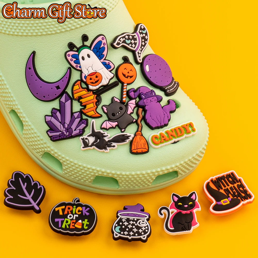 1 pcs Witch Hat Shoe Charms Magic Ball Crystal Funny Charms Ghosts Pumpkin Shoe Clips Decorations Bats Cats Shoe Accessories