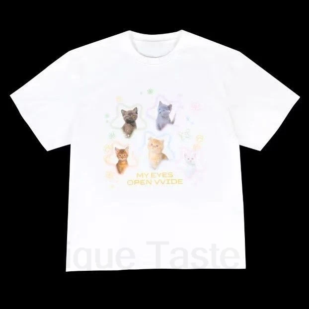 MEOVV تي شيرت موضة لطيف القط طباعة بلايز Kpop 1ST ألبوم عيني مفتوحة VVIDE تي شيرت الصيف عالية الجودة القطن قصير الأكمام المحملة #2