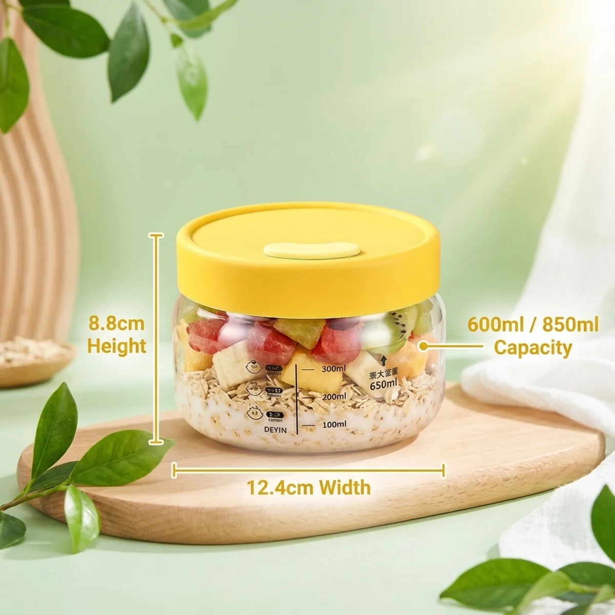 Glass  Supplement Bowl 850ml – Heat Resistant, BPA-Free Silicone Lid, Accurate Scale ,Steam Vent, Max Capacity Marking