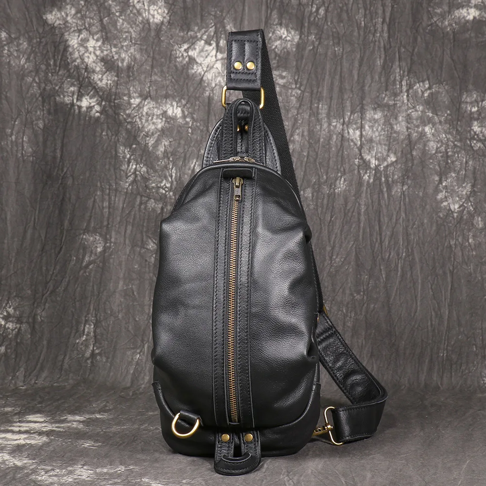 

Retro genuine leather men's chest bag, outdoor travel cowhide crossbody bag, large-capacity single-shoulder small backpack
