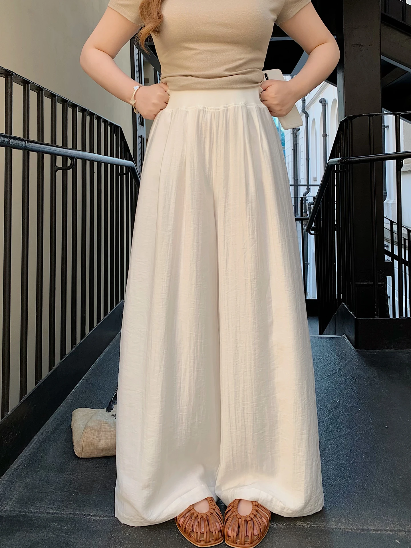 

Повседневные широкие брюки Herwear для женщин больших размеров, свободные белые брюки с эластичной талией, универсальные длинные брюки для женщин больших размеров